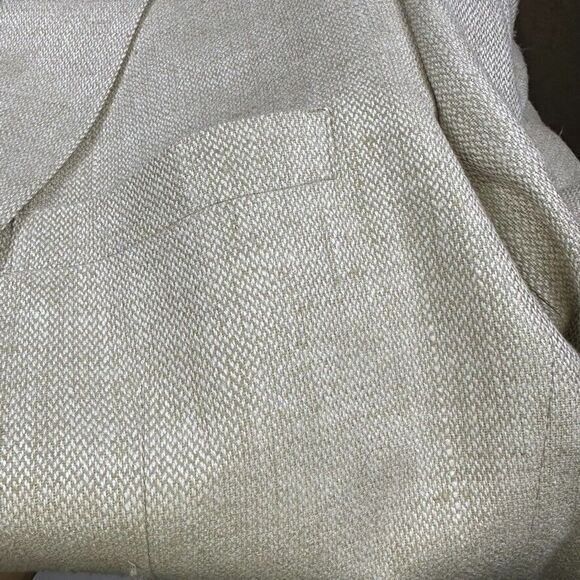 Towncraft Mens 44 R 100% Silk Beige Blazer Lined Herringbone Tan Sports Coat - Picture 12 of 15